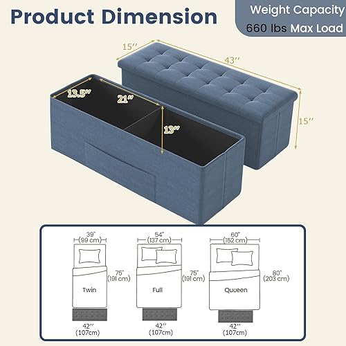 Miniatura 3 de Giantex Banco otomano de almacenamiento, 43.5 pulgadas de largo, cofre de almacenamiento plegable con separador, banco de zapatos acolchado para