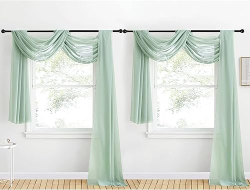 Miniatura 1 de NICETOWN Cenefas transparentes de gasa para ventanas, 216 pulgadas extra largas para diseño de aniversarioboda, verde salvia, 60 pulgadas de ancho,