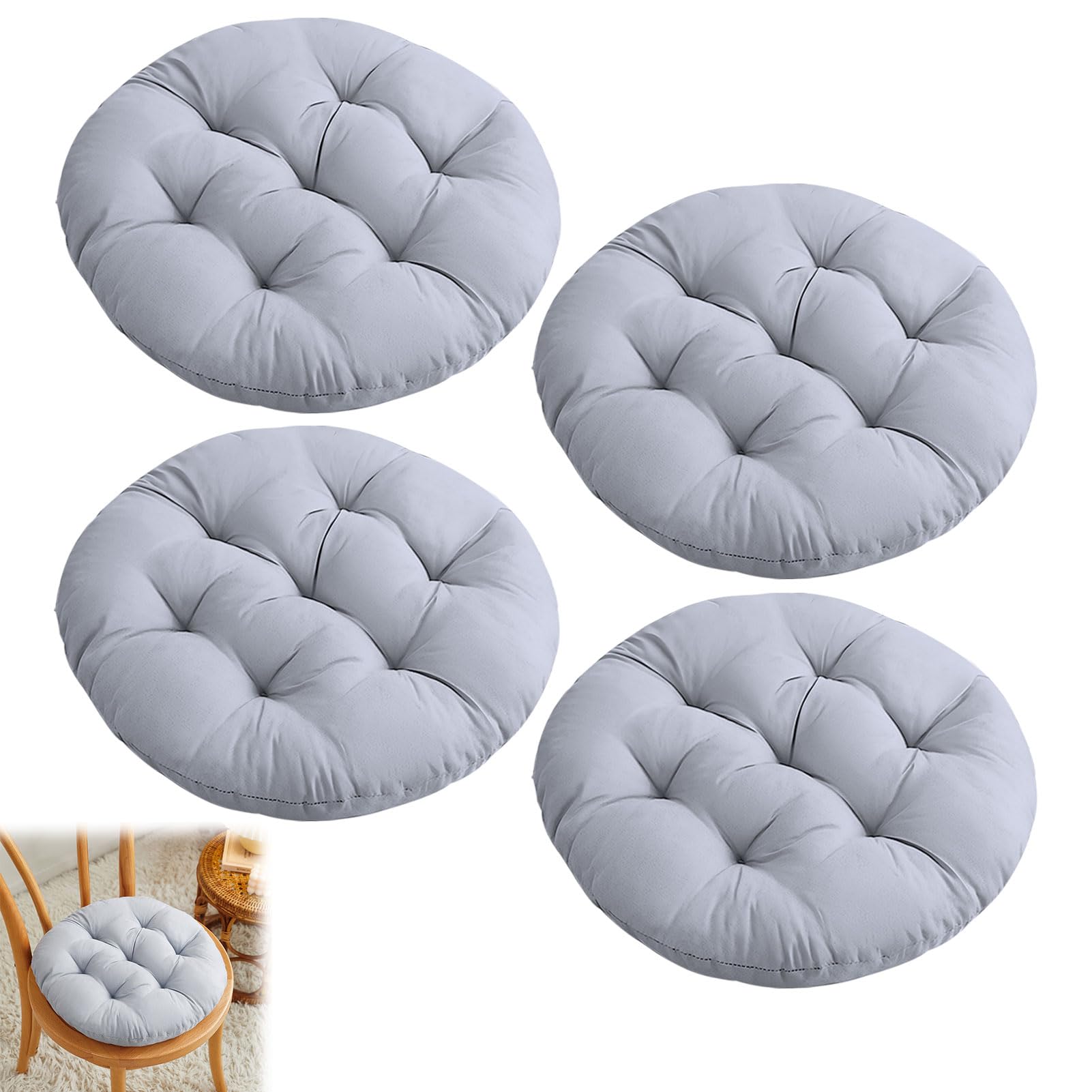 Lot De 4 Coussins De Siège Ronds 40x40 Cm - Gris Clair - Pour Chaise De Bureau, Jardin, Salle à Manger - Intérieur/extérieur