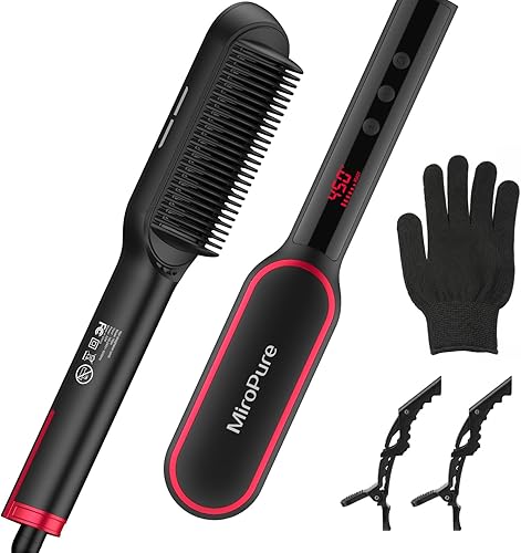 Miniatura 1 de MiroPure Cepillo alisador de cabello, cepillo alisador de un solo paso con iones negativos de 164.0 ft, 13 ajustes de temperatura y pantalla LED,