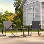Ahomly 3 Pieces Patio Furniture Set Textilene Fabric Outdoor Patio Rocking Bistro Set with Wooden Armrests and Coffee Table for Lawn, Porch, Balcony, Poolside, Black