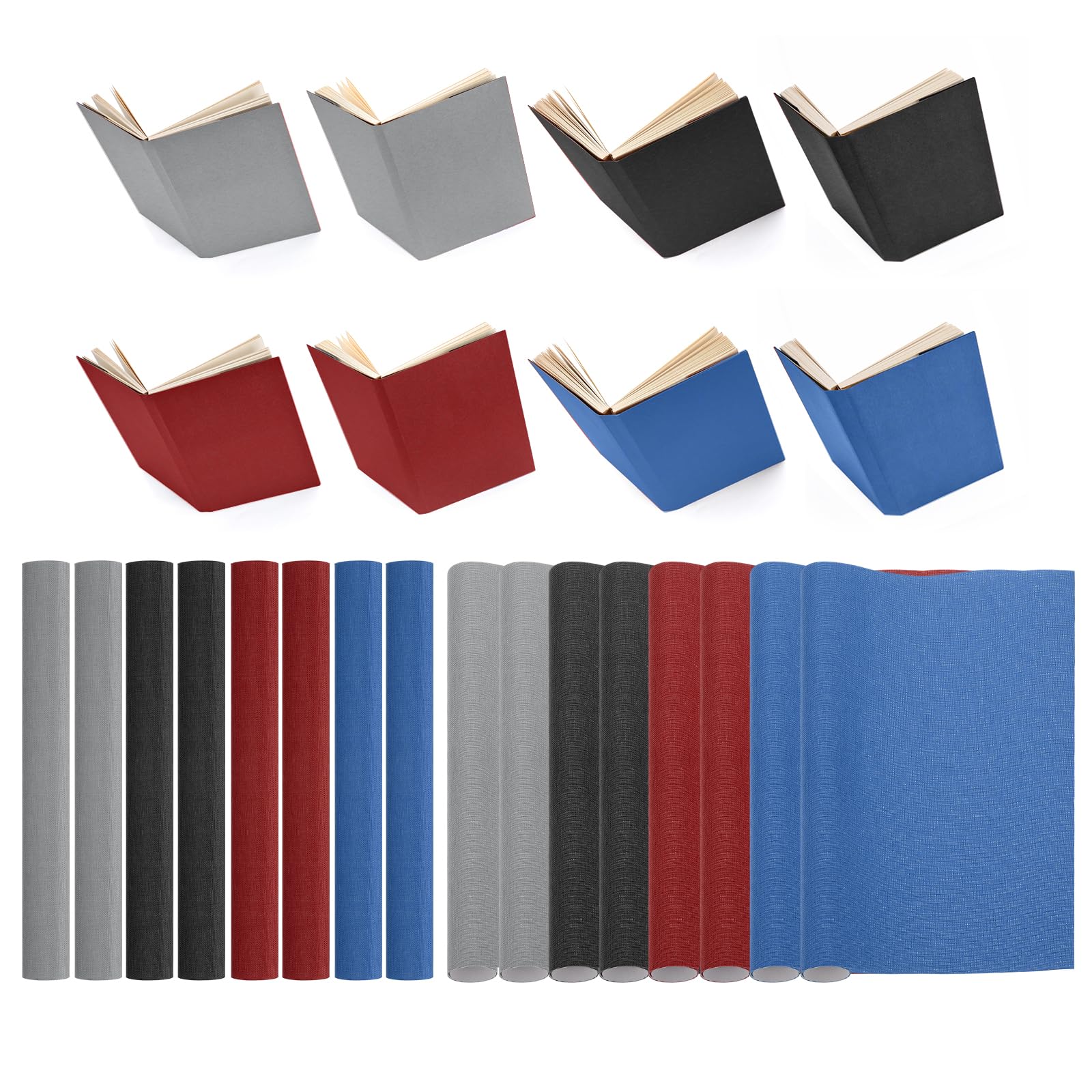 PATIKIL 14"x10" Bookbinding Cloth, 8Pcs Book Cover Bookbinding Repair Cloth Book Binding Cloth for Bookbinding Book Arts Sewing DIY Craft, Black/Gray/Dark Blue/Dark Red