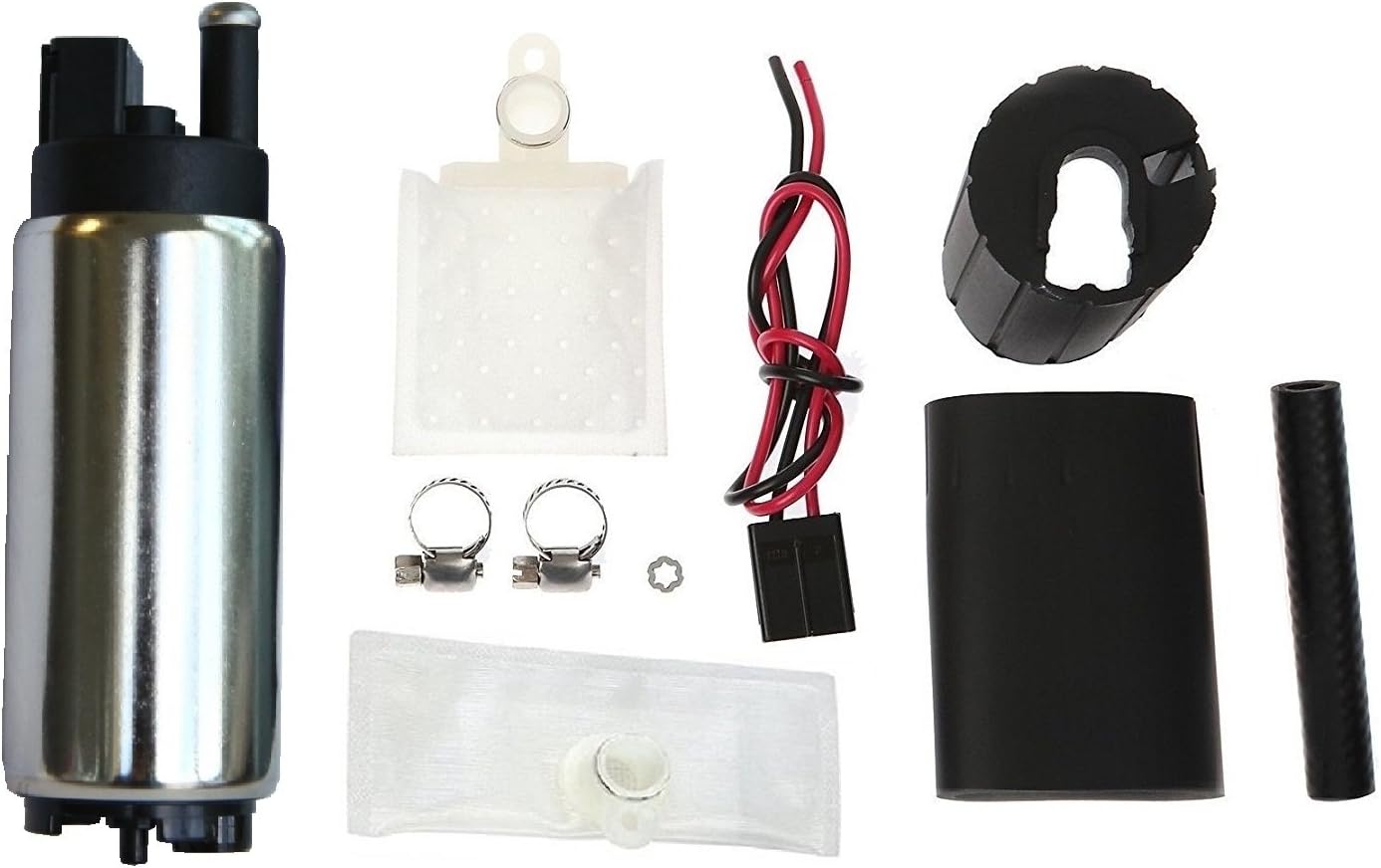Apeixoto 255LPH High Flow Intank Electric Fuel Pump with Strainer/Filter & Rubber Gasket/Hose & Stainless Steel Clamps & Universal Connector Wiring Harness Relplace GSS342