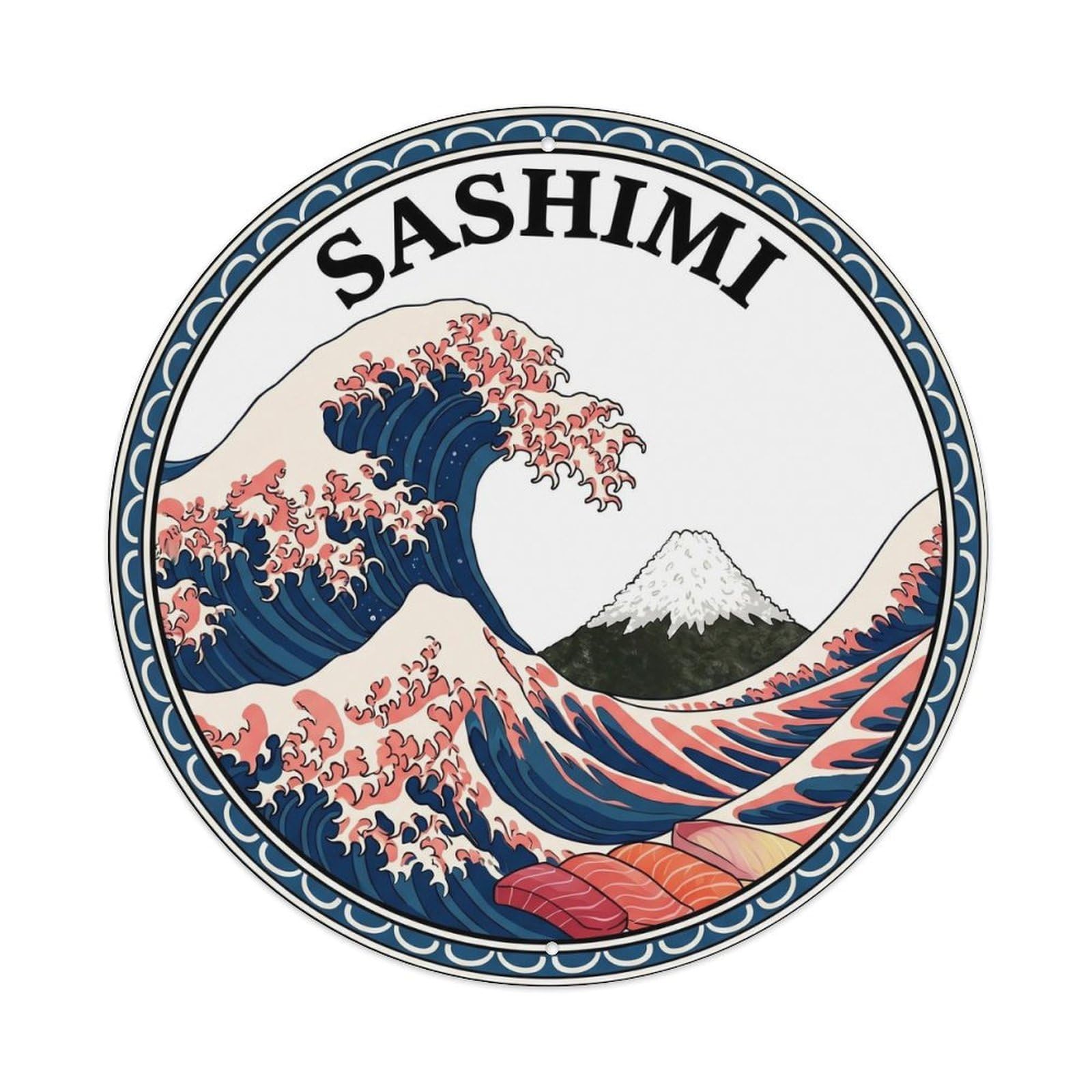 Olyhtr 8X8inch Classic Style Sushi Sashimi Wave Ocean Ukiyo Woodblock Seafood Market Metal Tin Sign