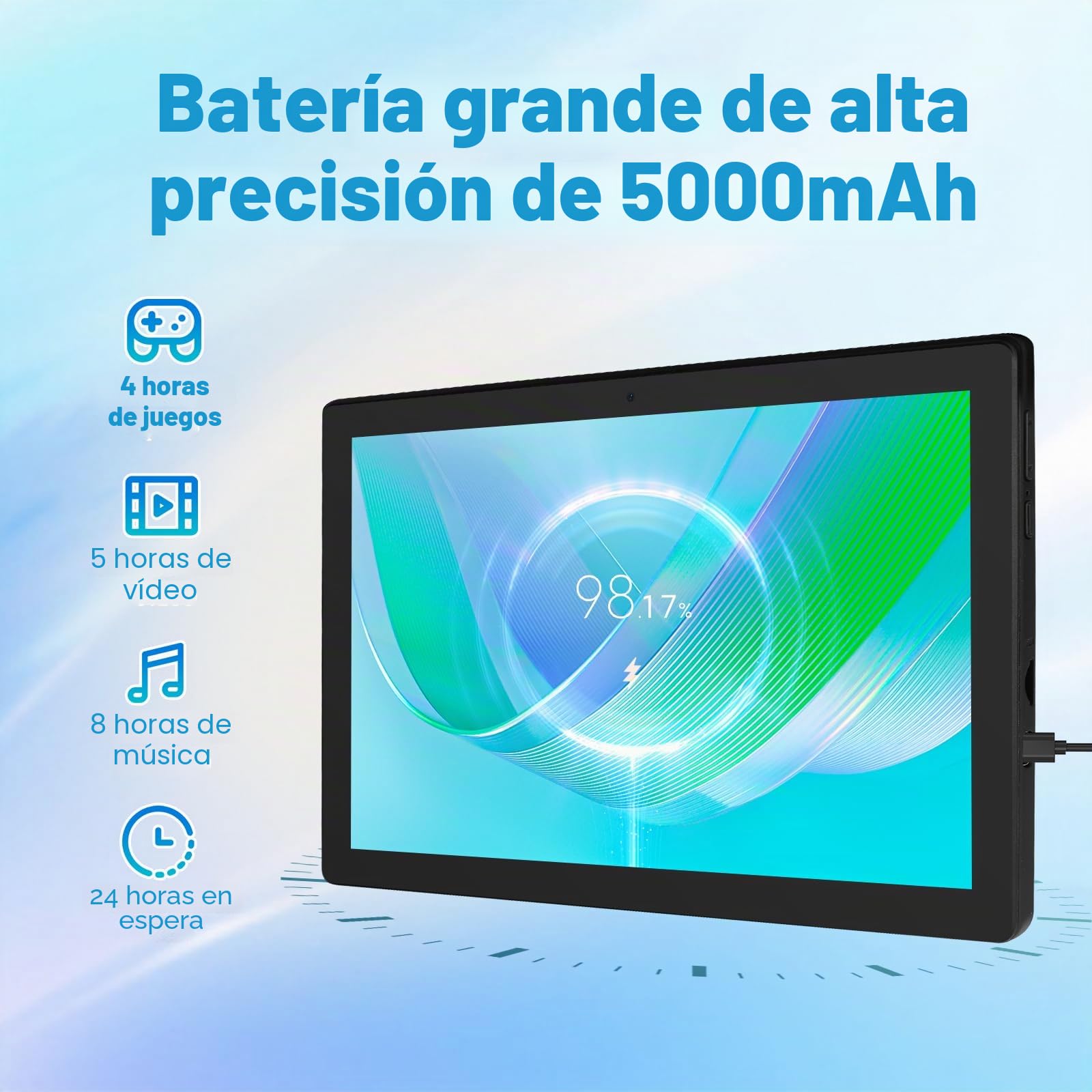 Tablet 10 Zoll Android Octa-Core 8GB RAM 64GB ROM (1TB TF) 1280x800 IPS Pantalla táctil GMS-zertifizierter 5000mAh Tablet PC WiFi 6 Bluetooth 5.4 Widevine L1 Dual-Kamera