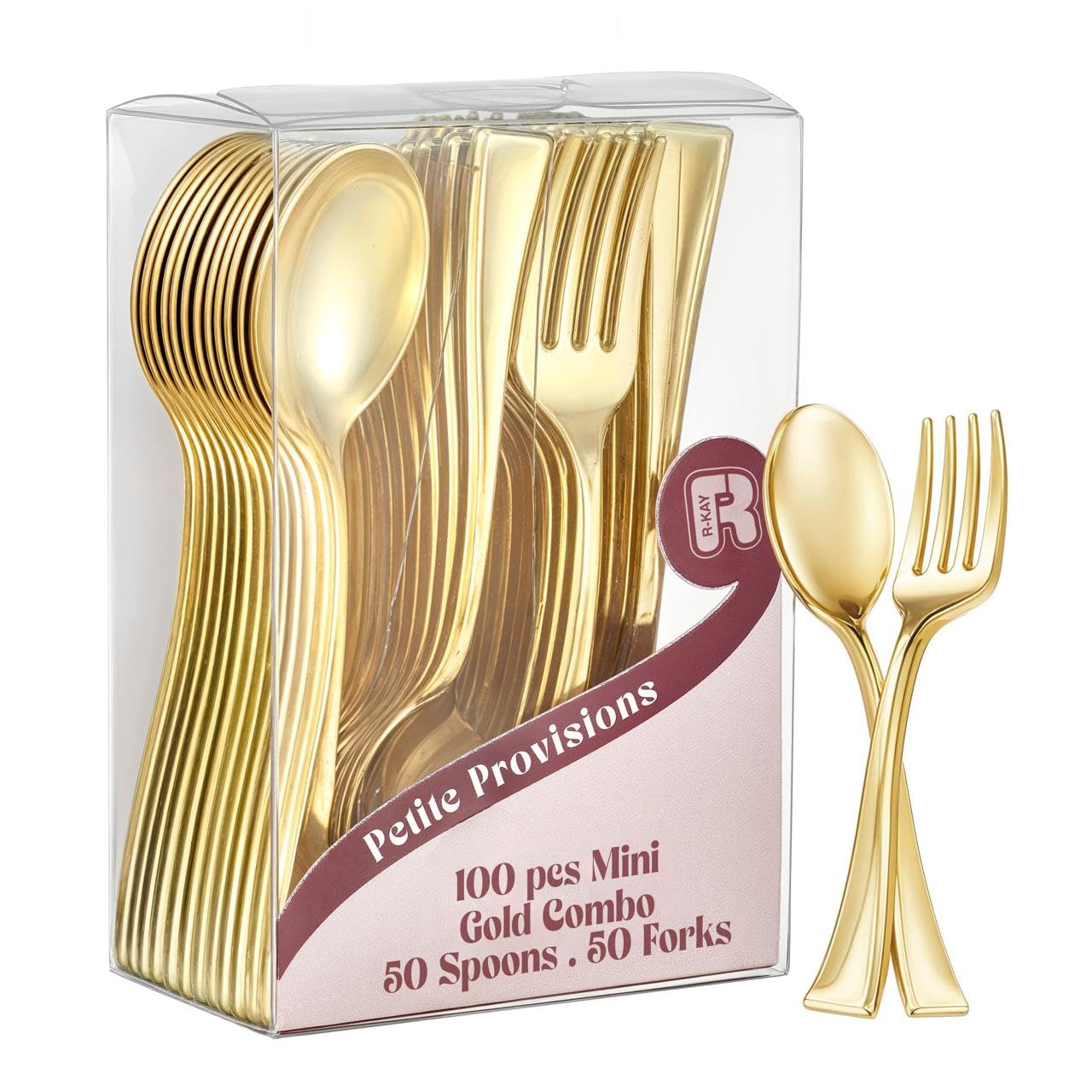 100 Combo Pack 50 Gold Mini Forks And 50 Gold Mini Spoons 4 Inch Dessert Forks And Spoons - Heavy duty Mini Cutlery, Tastings, Cocktails, Dessert Cups