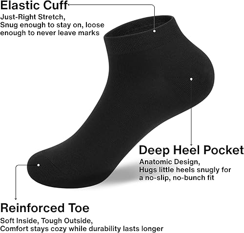 Miniatura 3 de Calcetines de tobillo para niños, calcetines de corte bajo invisibles para niños y niñas, paquete de 25 pares a granel para la escuela, tallas de 1