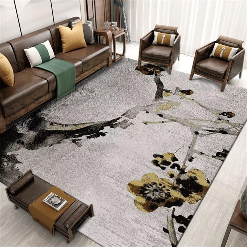 Tapis chambre ado fille lavable gris floral pour réchauffer un sol de chambre à coucher froid