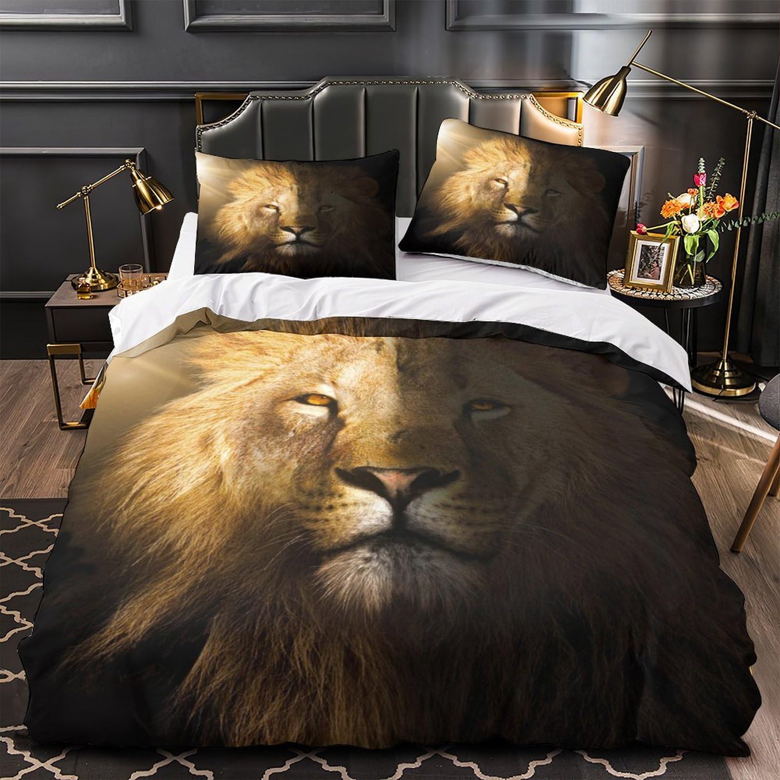 Linge de lit effet 3D éclair lion avec finitions soignées pour lit King