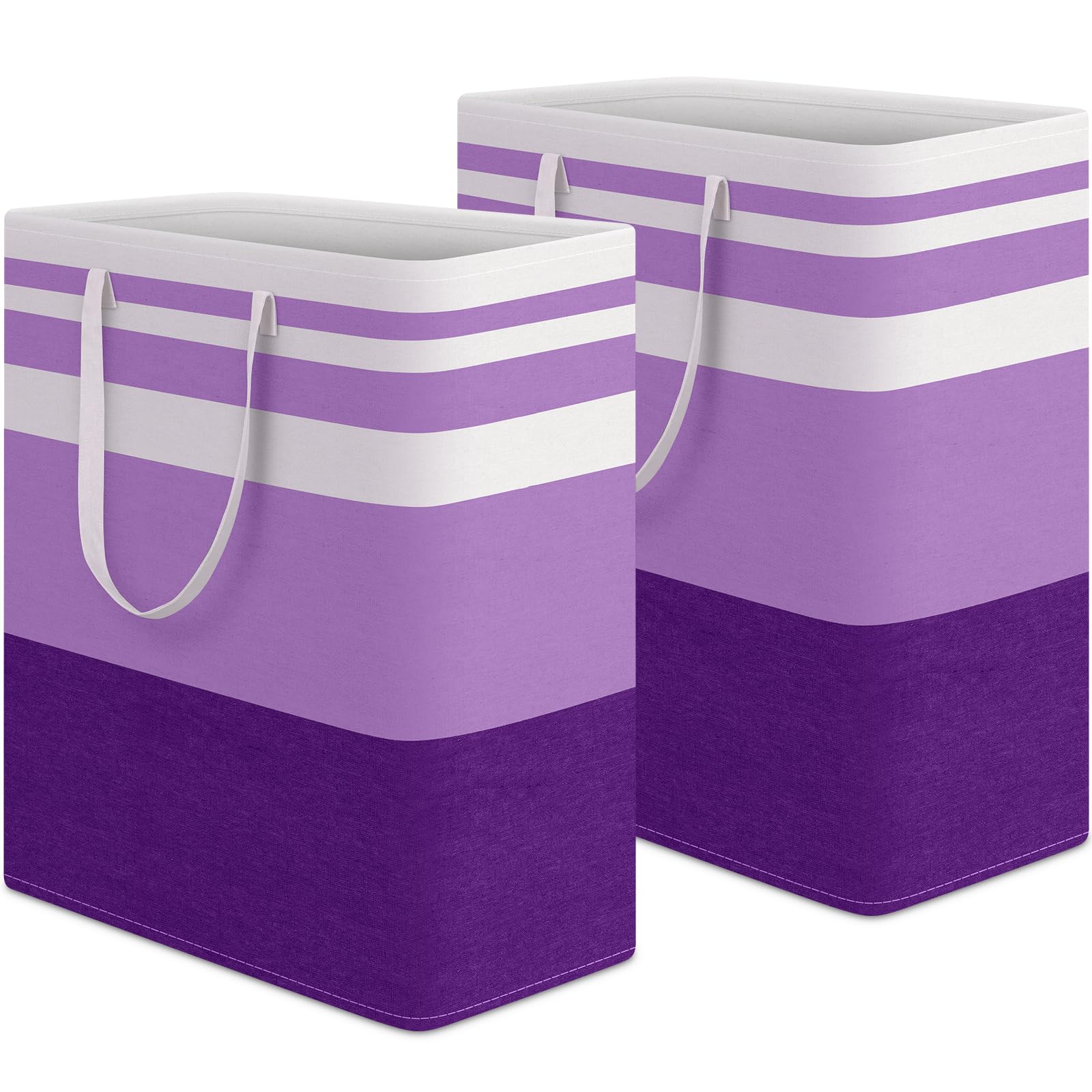 HomeHacks 2 Pack Large Laundry Baskets, Waterproof, Freestanding Laundry Hampers, Collapsible Clothes Hamper with Reinforced Handles in Laundry, College Dorm, Bathroom, Bedroom (Purple, 100Lx2)