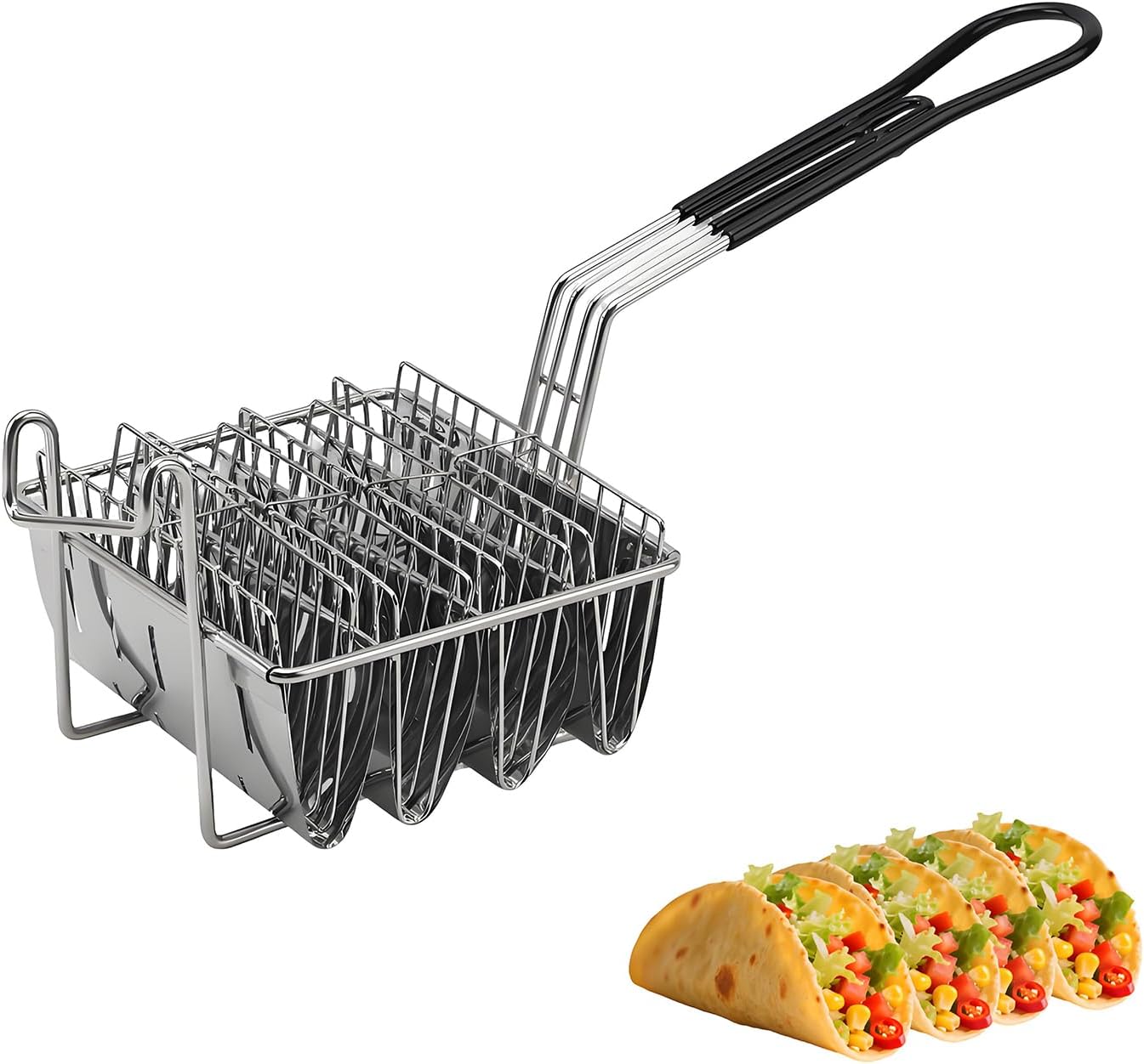 Taco Fryer Basket, 4 Shell Deep Fryer Taco Holder V-Shaped Tortilla Fryer Mold with Detachable Handle for Air Fryer Baking & Deep Frying Easy Clean & Space-Saving Commercial & Home Kitchen Tools