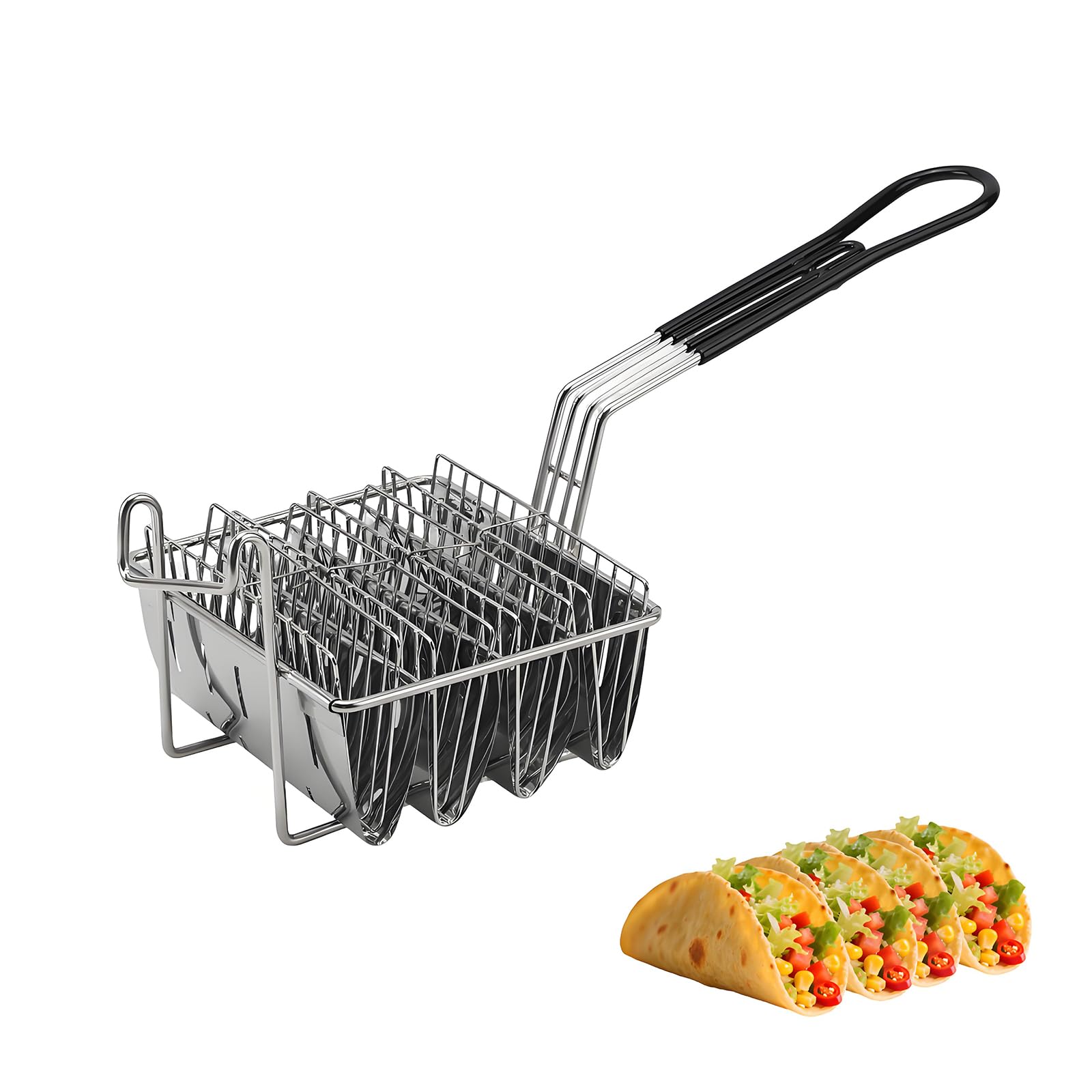 Taco Fryer Basket, 4 Shell Deep Fryer Taco Holder V-Shaped Tortilla Fryer Mold with Detachable Handle for Air Fryer Baking & Deep Frying Easy Clean & Space-Saving Commercial & Home Kitchen Tools