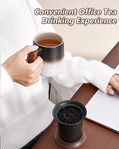 Miniatura 8 de ZENS Taza de té con infusor y tapa para té de hojas sueltas, taza de té de cerámica en relieve de 14.5 onzas con coladores finos y mango de madera,