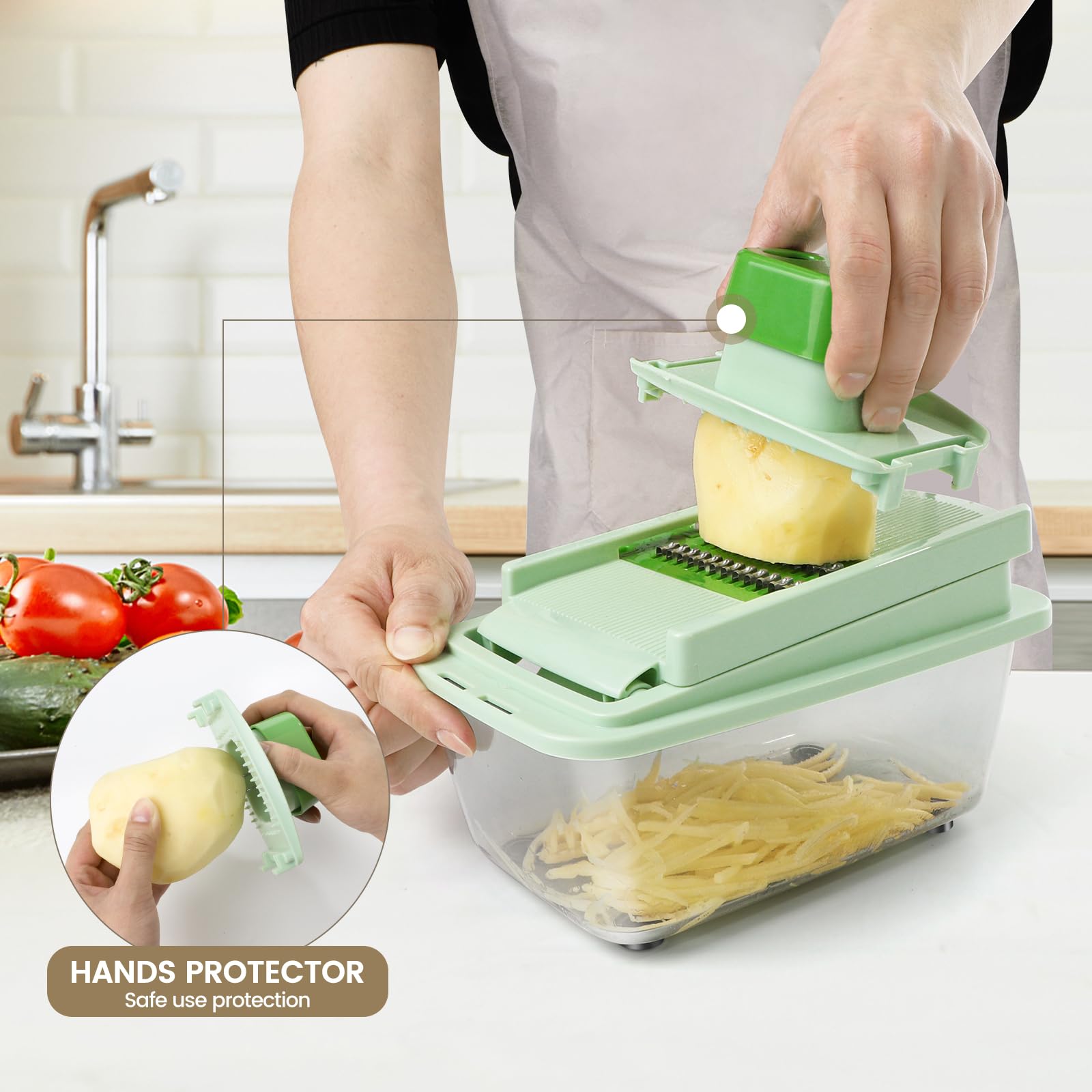 Picador de verduras con 8 cuchillas - Picador de cebolla 16 en 1 con contenedor, espiralizador de verduras de cocina, artículos esenciales para el hogar - Accesorios 7