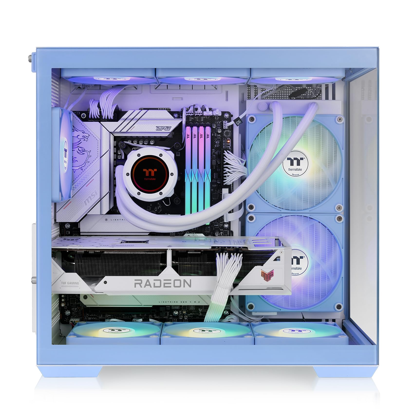 Thermaltake View 380 TG ARGB Hydrangea Blue ATX Custodia; 4 x 120 mm ARGB Ventole Incluse; Supporta Hidden-Connector Motherboard; Frontale & Side Doppio Pannello in Vetro Temperato; CA-1Z2-00MFWN-AZ