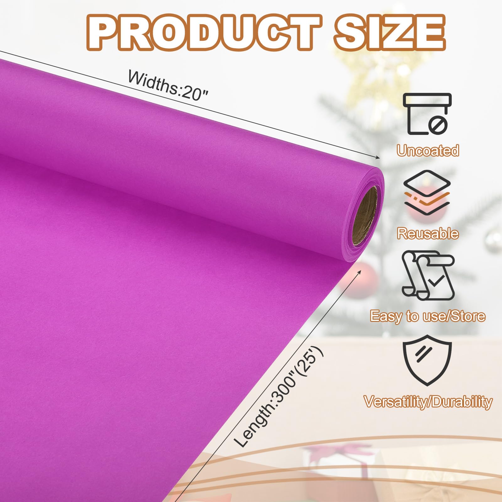PATIKIL Wrapping Paper, 20" x 300"(25') 70 GSM Craft Paper Roll Kraft Packing Paper for Poster Bulletin Board Gift Wrapping, Purple - Image 2