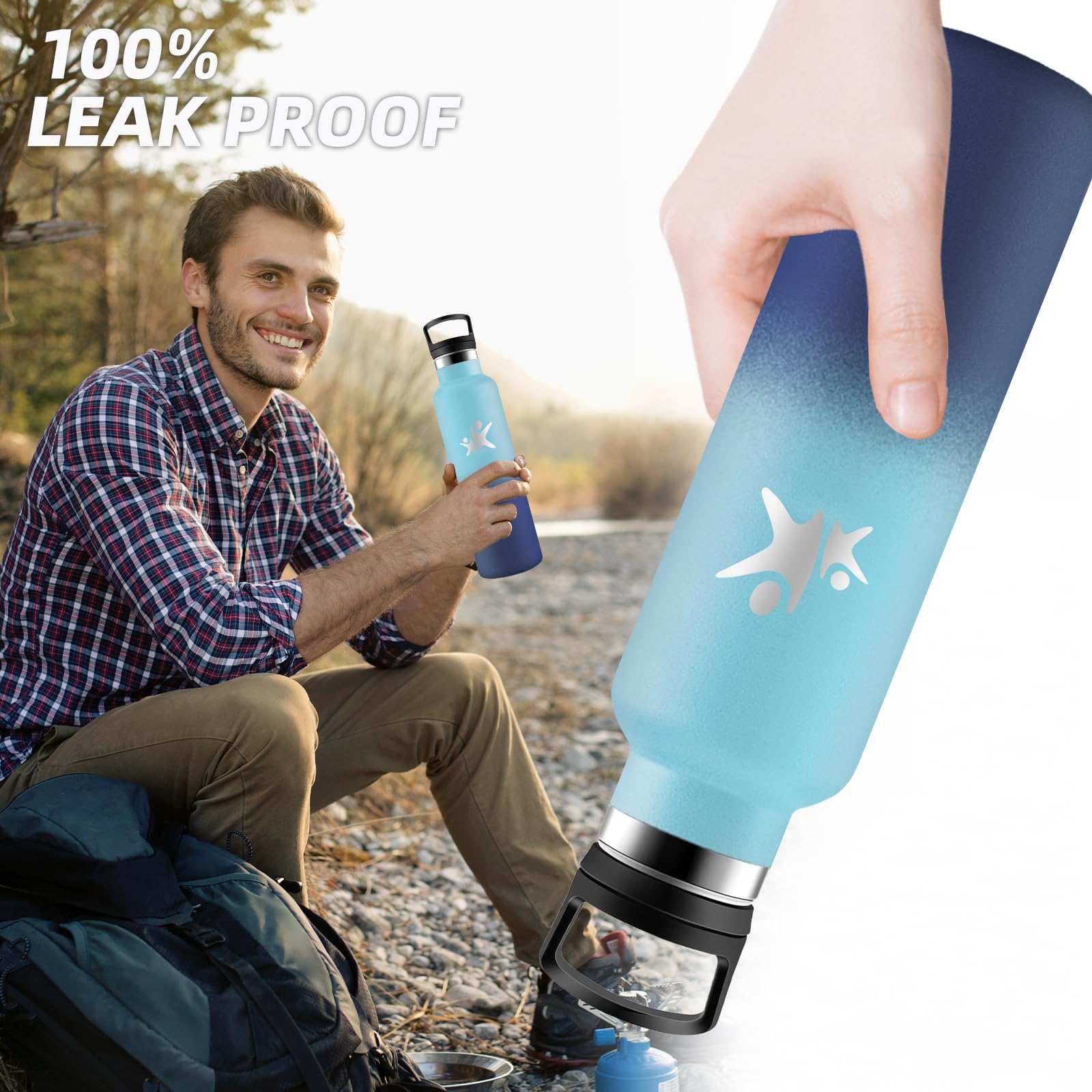 Borraccia Termica, Borraccia 1 litro, Bottiglia Termica, Senza Perdite, Borracce Termiche, Mantiene Caldo per 12 Ore/Freddo 24 Ore, Borracce Termiche per Fitness, Trekking, Campeggio, Yoga