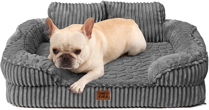 EHEYCIGA Orthopedic Memory Foam Dog Bed Sofa Medium, 76x51x17cm, Grey