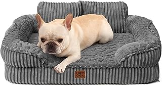 EHEYCIGA Orthopädisches Hundebett Kleine Hunde - 76x51cm, Memory Foam Waschbar Hundekorb mit erhöhter Rückenlehne, Hundesofa Cord Hundecouch Wasserdicht rutschfest, Grau
