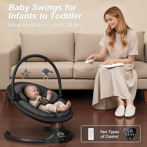 Miniatura 5 de Columpios de bebé para bebés, columpio eléctrico para bebés con 10 melodías preestablecidas, 5 velocidades, control remoto y Bluetooth, columpio