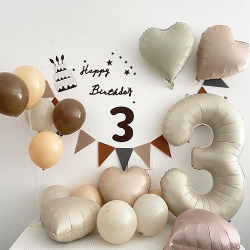 Miniatura 3 de Globo blanco crema del número 3 de 40 pulgadas, 7 globos de aluminio con globos de corazón para fiestas de cumpleaños de niños y niñas (blanco crema
