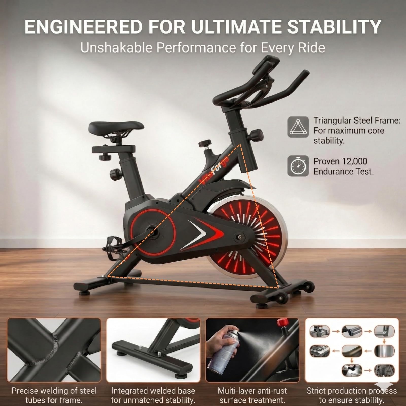 Exercise Bike, Quiet Indoor Fitness Bike with Adjustable Magnetic Resistance, Black/Red