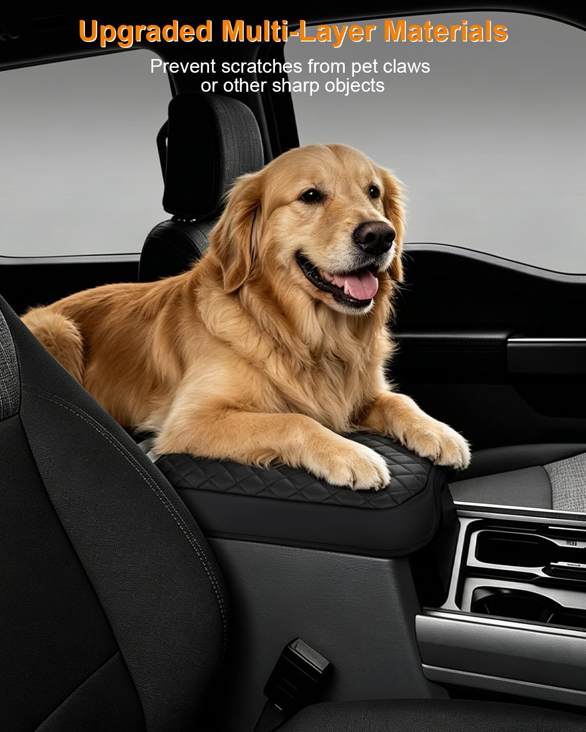 Pokrowiec na konsolę środkową do 2023, 2024, 2025, 2026, Ford F250, F350, F450, F550, super Duty, winylowa skórzana osłona podłokietnika, poduszka na konsolę środkową, czarny (pasuje tylko do