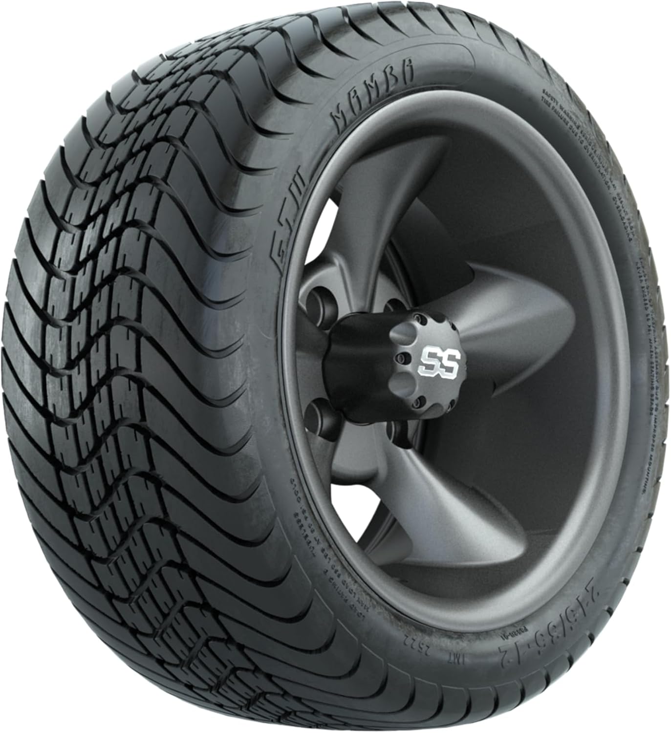 GTW 12 Inch Golf Cart Wheels and Tires Combo | Godfather Matte Gray Wheels on 215/35-12 (18") Mamba Street Tires | Set of 4