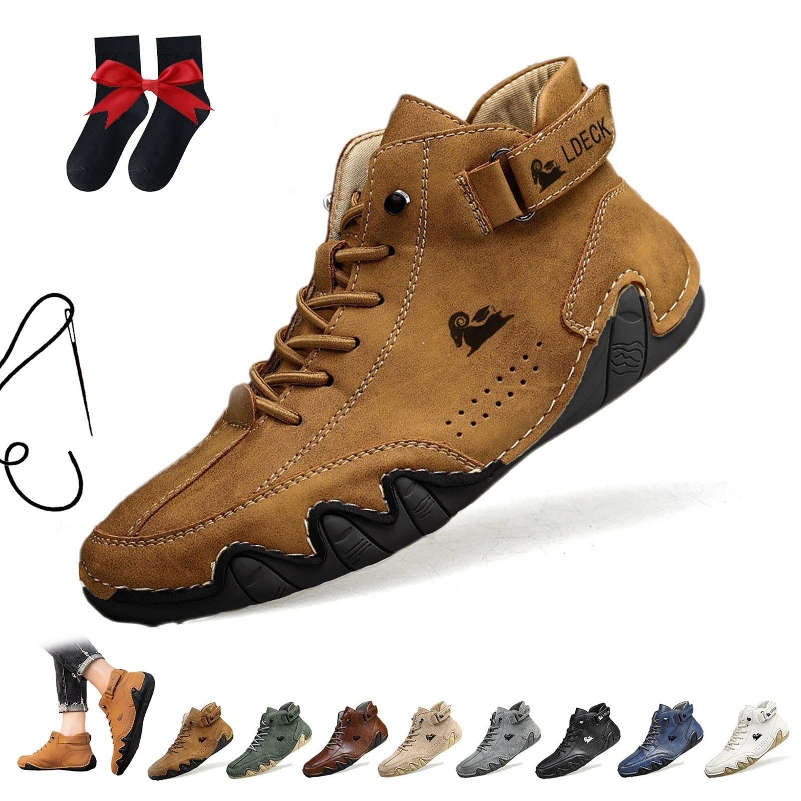 Stivali Alti in Pelle Scamosciata Italiani Fatti a Mano Scarpe Beck da Uomo Sneakers Casual in Pelle Scamosciata Impermeabili Stivaletti a Piedi Nudi Traspiranti Antiscivolo(Marrone,43 EU)