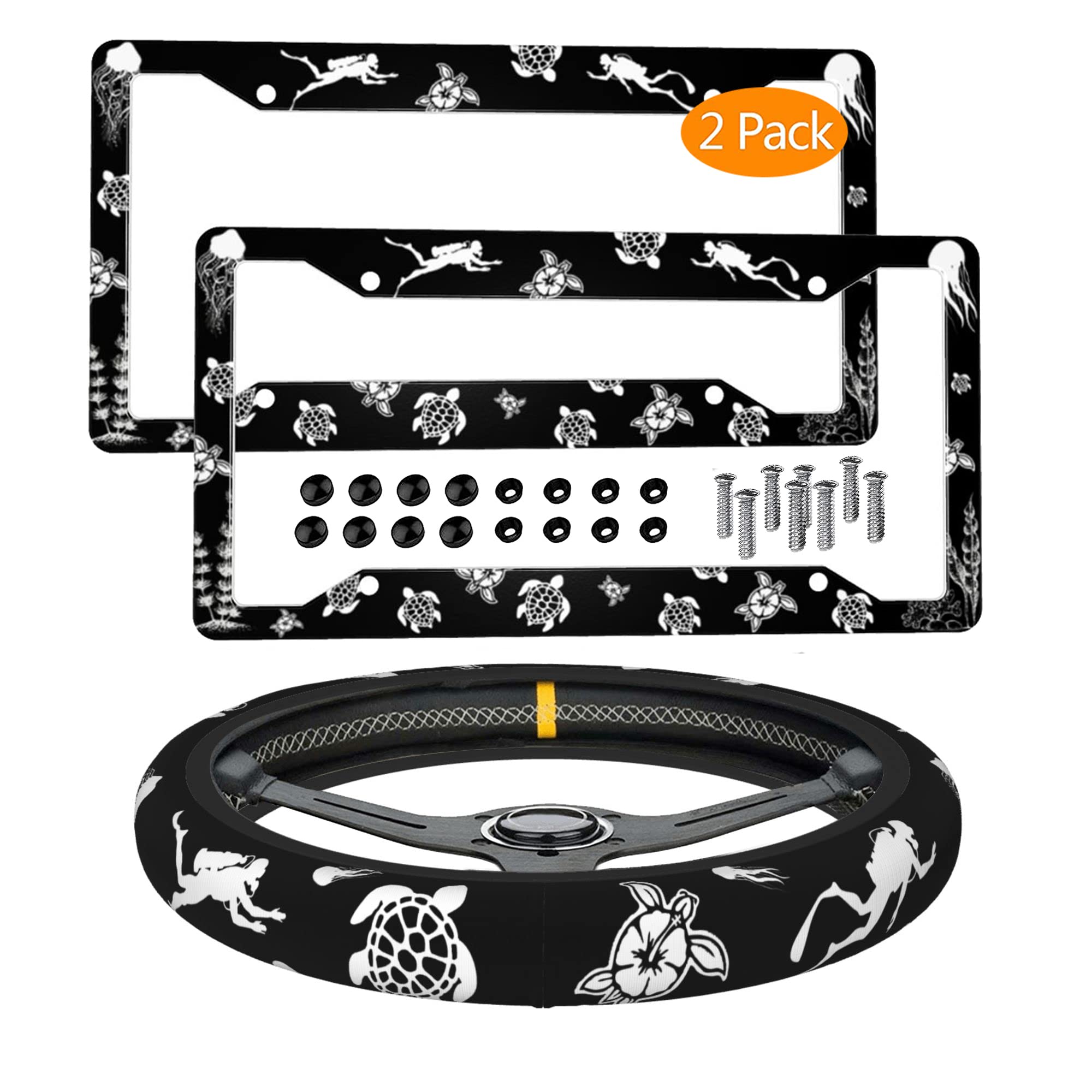 2PCS Sea Turtle License Plate Frame - I'd Rather Be Scuba Diving License Plate Frame Fashion Auto Accessories Decorative Front and Rear Car Tags,