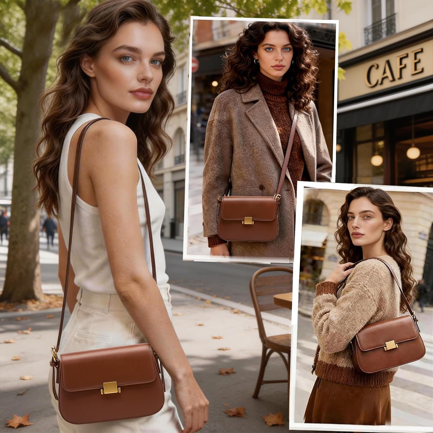 Shoulder Bags for Women, Genuine Leather Vintage Crossbody Purses Handbags-Adjustable Strap Women's Purses - Image 2