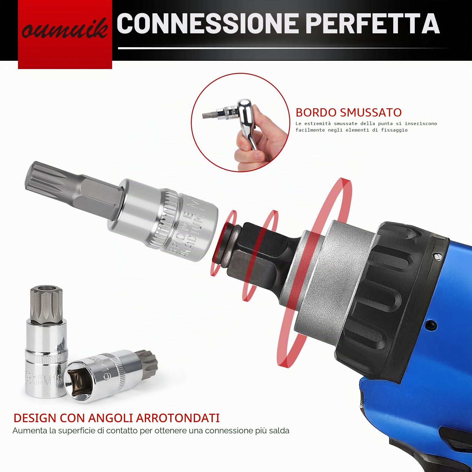 Set di 10 bussole scanalate M4 - M18 Torx Bit Set - Set di chiavi a bussola triple quadrate con custodia