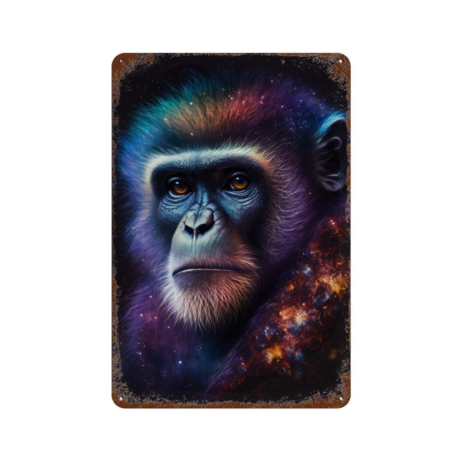 Galactic Chimpanzee Portrait 11.8"x7.9" Vintage Metal Tin Sign, Shabby Chic Decor for Office, Studio And Wall Decor