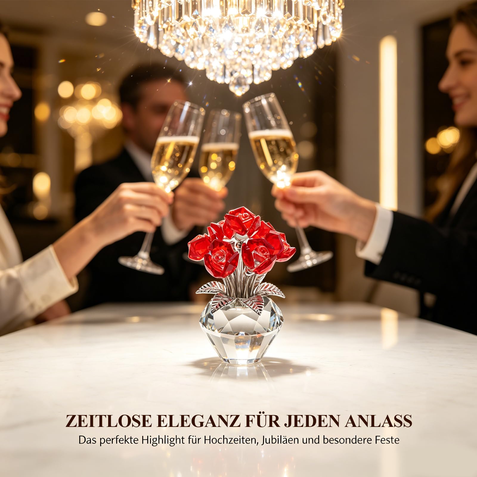 Hoypeyfiy Rote Kristallrosen, Kristallrosen in Einer Diamantvase, Ideal Als Wohnaccessoire Oder Als Romantisches Geschenk