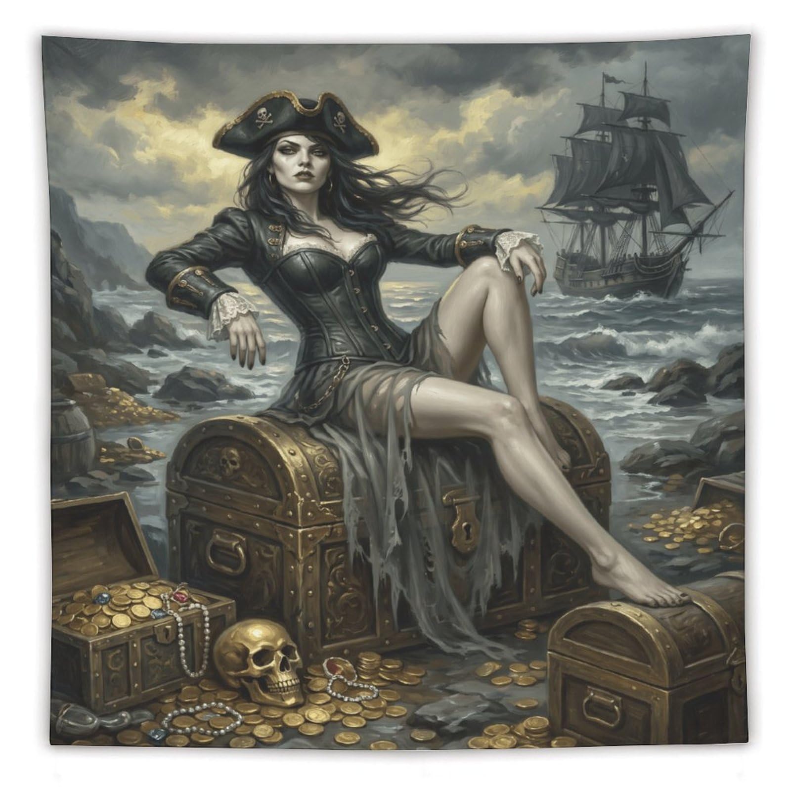 W7C8U2X3 Pirate Queen Treasure Coast Wall Tapestry, Oil Painting, Apartment