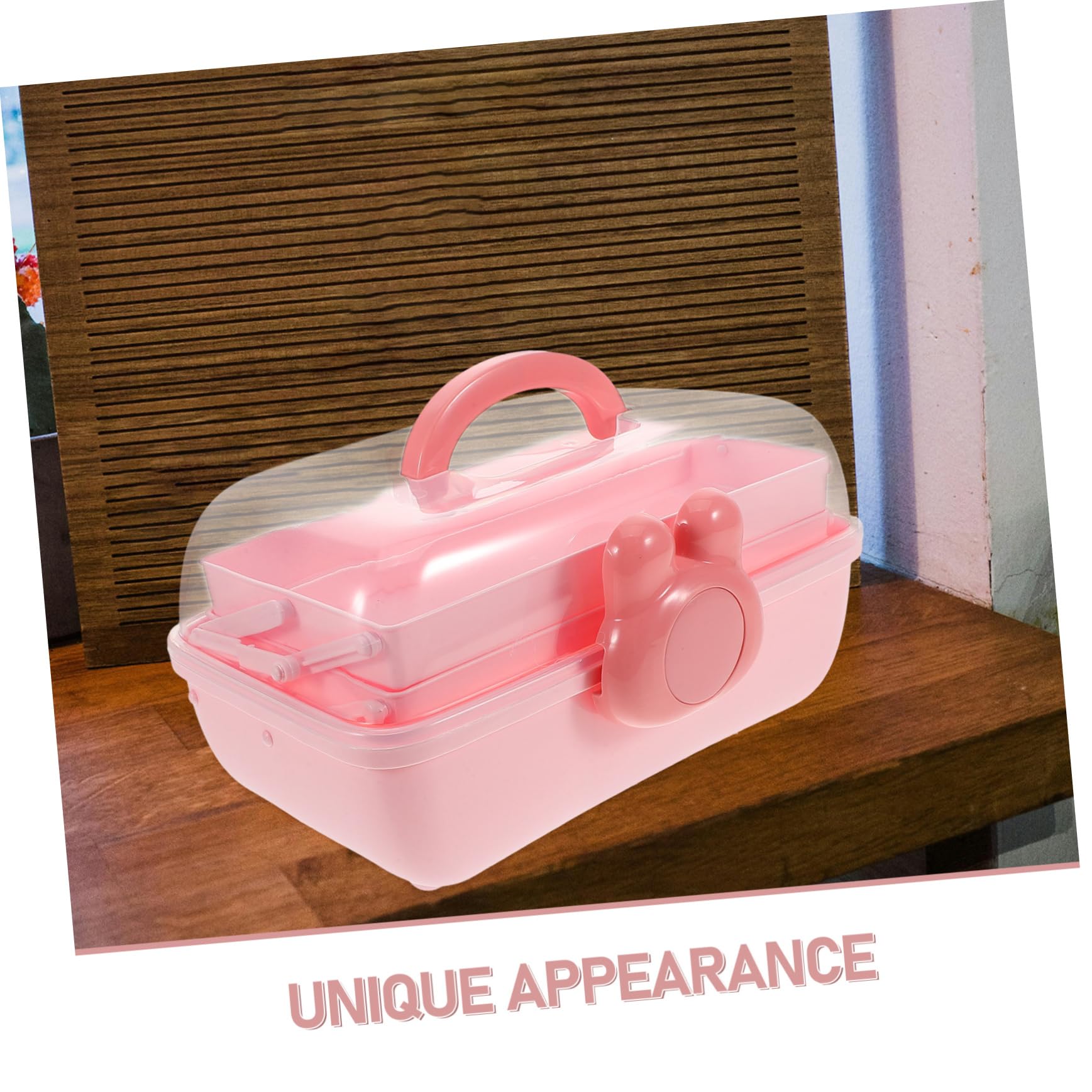 GLEAVI Haargummi Organizer für Mädchen Kunststoff Aufbewahrungsbox mit 3 Ebenen und Fächern Rosa Praktisch für Schreibtisch