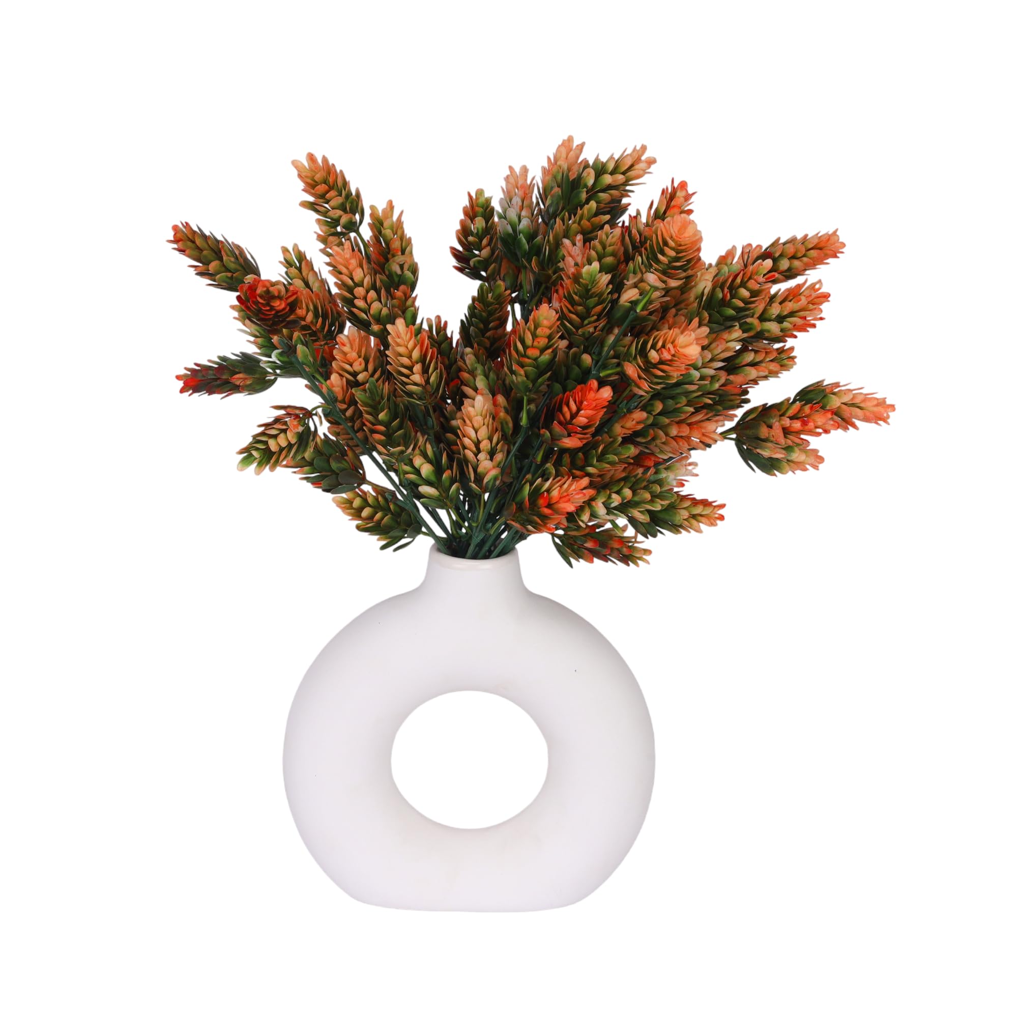 Casa AzulPinecone Artificial Plant/Flowers Bunch Lifelike Home Decor Without Vase/Pot (Pack of 2) - Orange