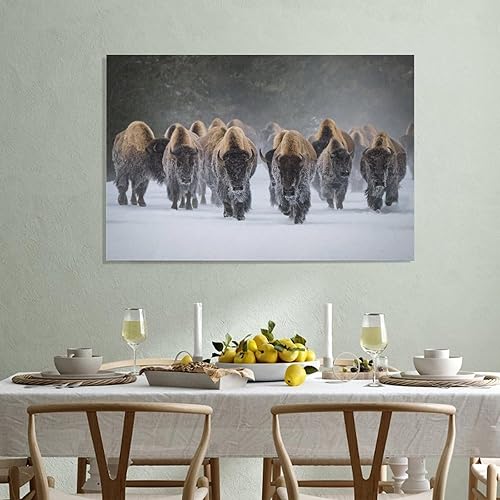 Miniatura 3 de Especies en peligro de extinción Invierno Guerrero Búfalo Bisonte En Nieve Naturaleza Invierno Manada De Ganado Vida Silvestre Estética Carteles