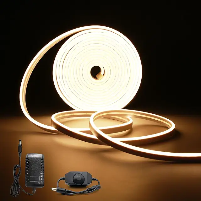 Fwoche Neon LED Strip Warm White 5m 12V Dimmable IP65 Waterproof