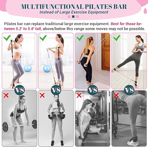 Miniatura 4 de Kit de barra de pilates con bandas de resistencia, barra multifuncional de yoga y pilates con hebilla de ajuste de metal resistente, kit de barra de