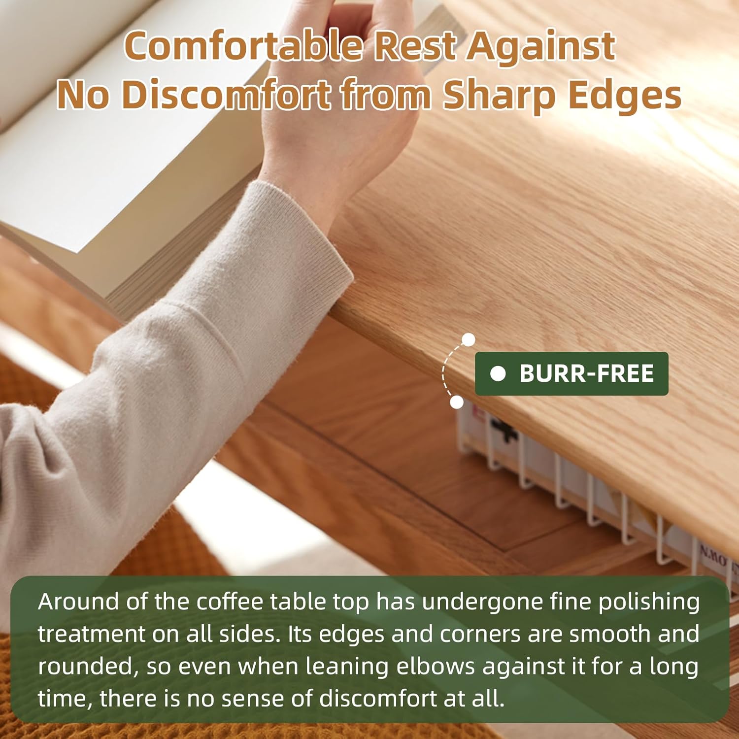 Oak Solid Wood Coffee Table for Living Room 2-Tier 40” Modern&Mid CenturyTabe for Tea and Coffee with Shelf Storage Sets