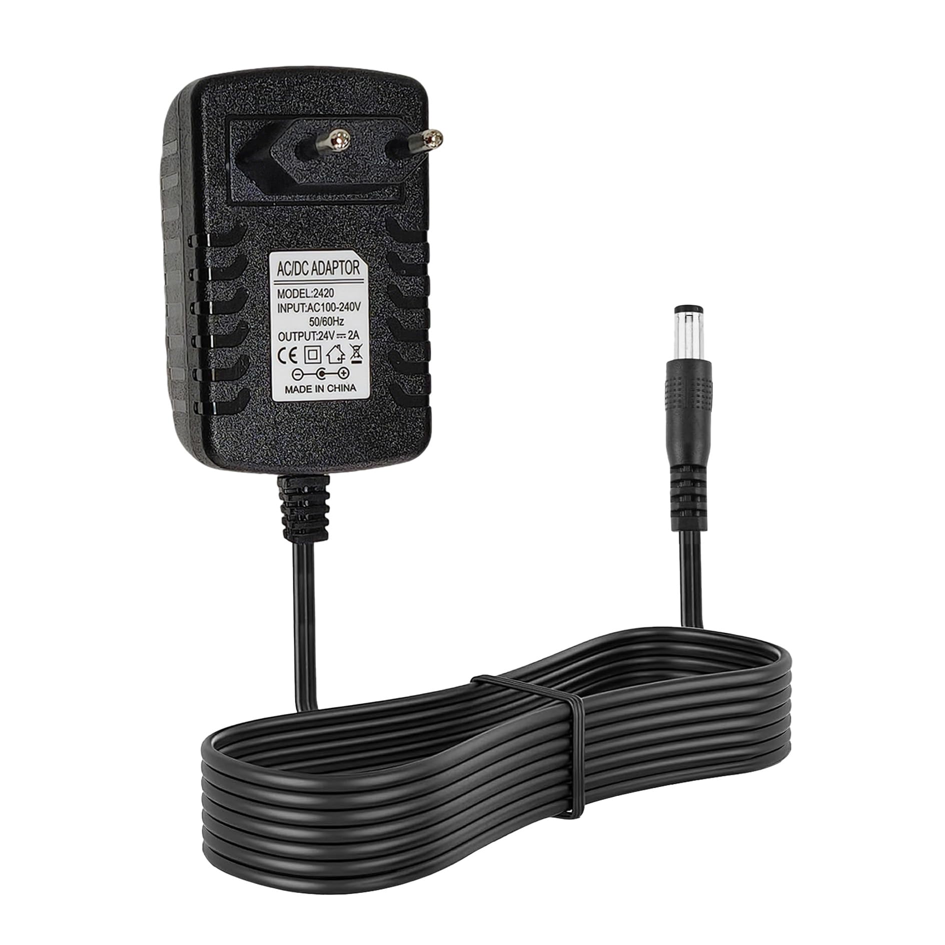 Uniwersalny zasilacz 24 V 2 A, zasilacz AC DC do urządzeń elektronicznych, konwerter zasilania AC 100V-240V na DC 24V, zawiera standardowe złącze 5,5 x 2,5 mm z pełną ochroną