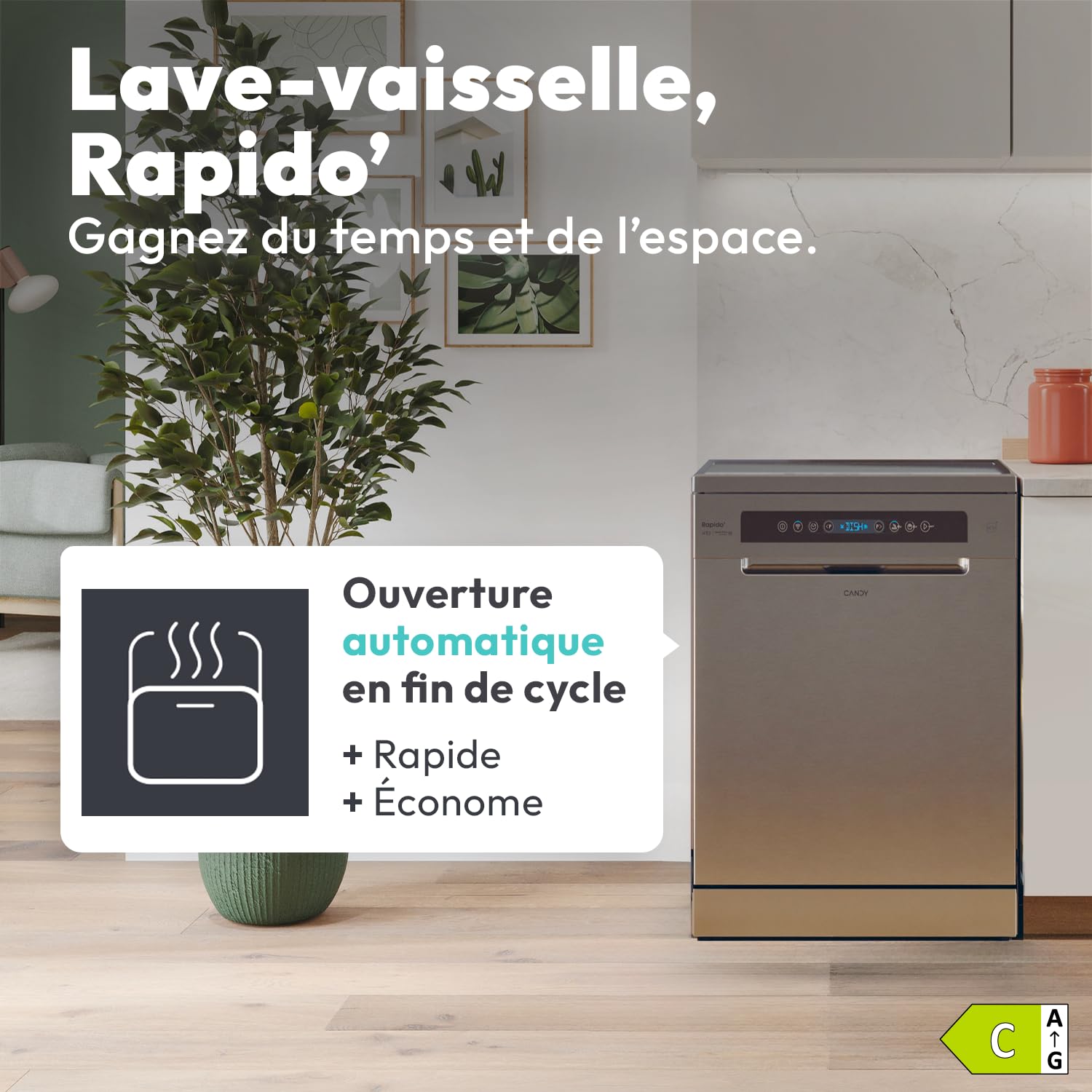CANDY Lave-Vaisselle Pose Libre 14 Couverts Inox 60 x 82 cm CF 4C6F0X