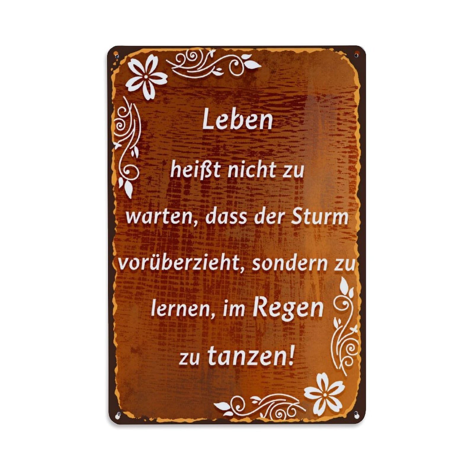 Lzwbntey Vintage Wooden Background Floral Border Text Design Metal Tin Sign Retro Wall Decor For Home Bar Garage Cafe, Indoor & Outdoor Decorative Metal Poster, 8X12 Inch