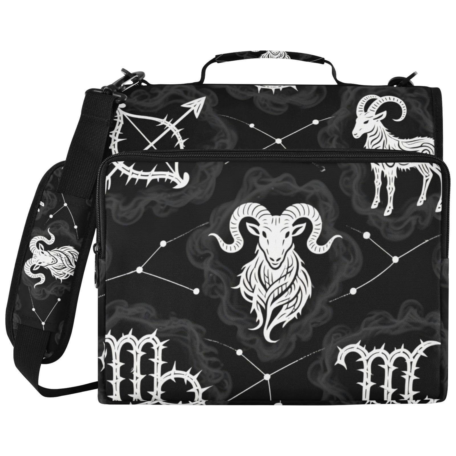 Zodiac Black Pattern Zipper 3 Ring Binder Bag