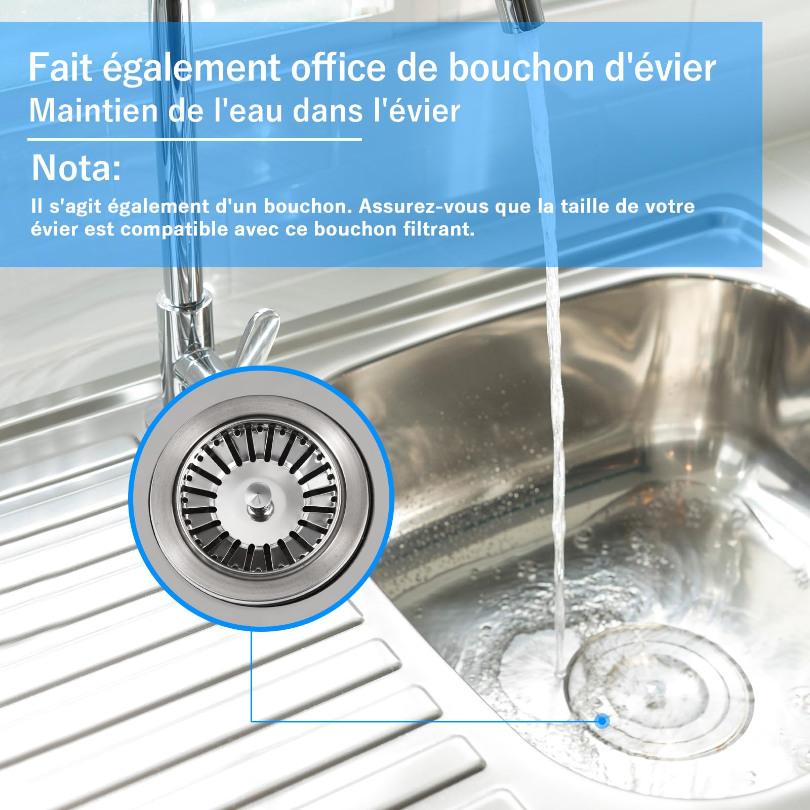 Bouchon d'évier en Acier Inoxydable 84mm 2 Pack Remplacement pour Cuisine