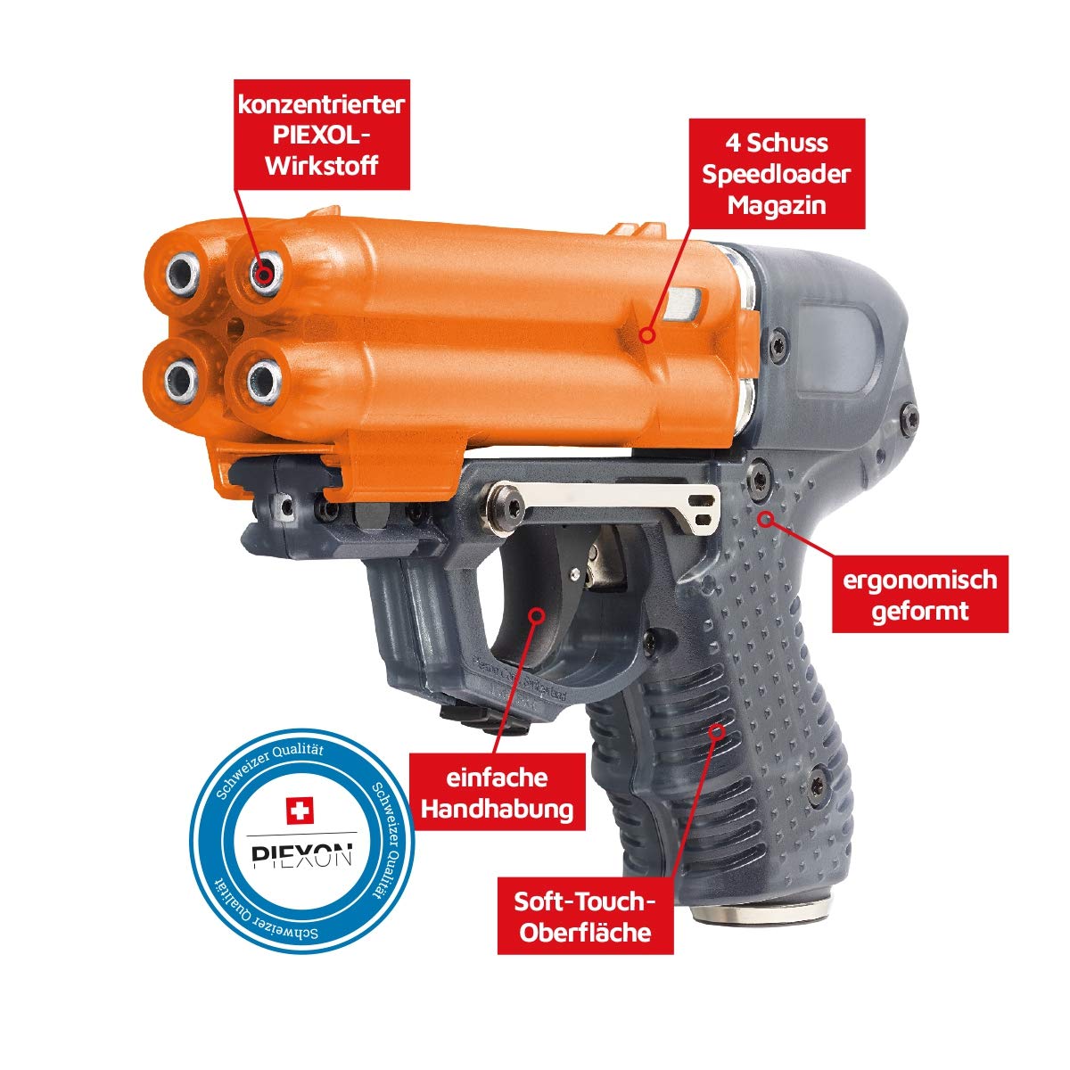 Piexon Pfefferspray-Pistole Jet Protector JPX6 mit 4 Schuss mit BKA-Freigabe