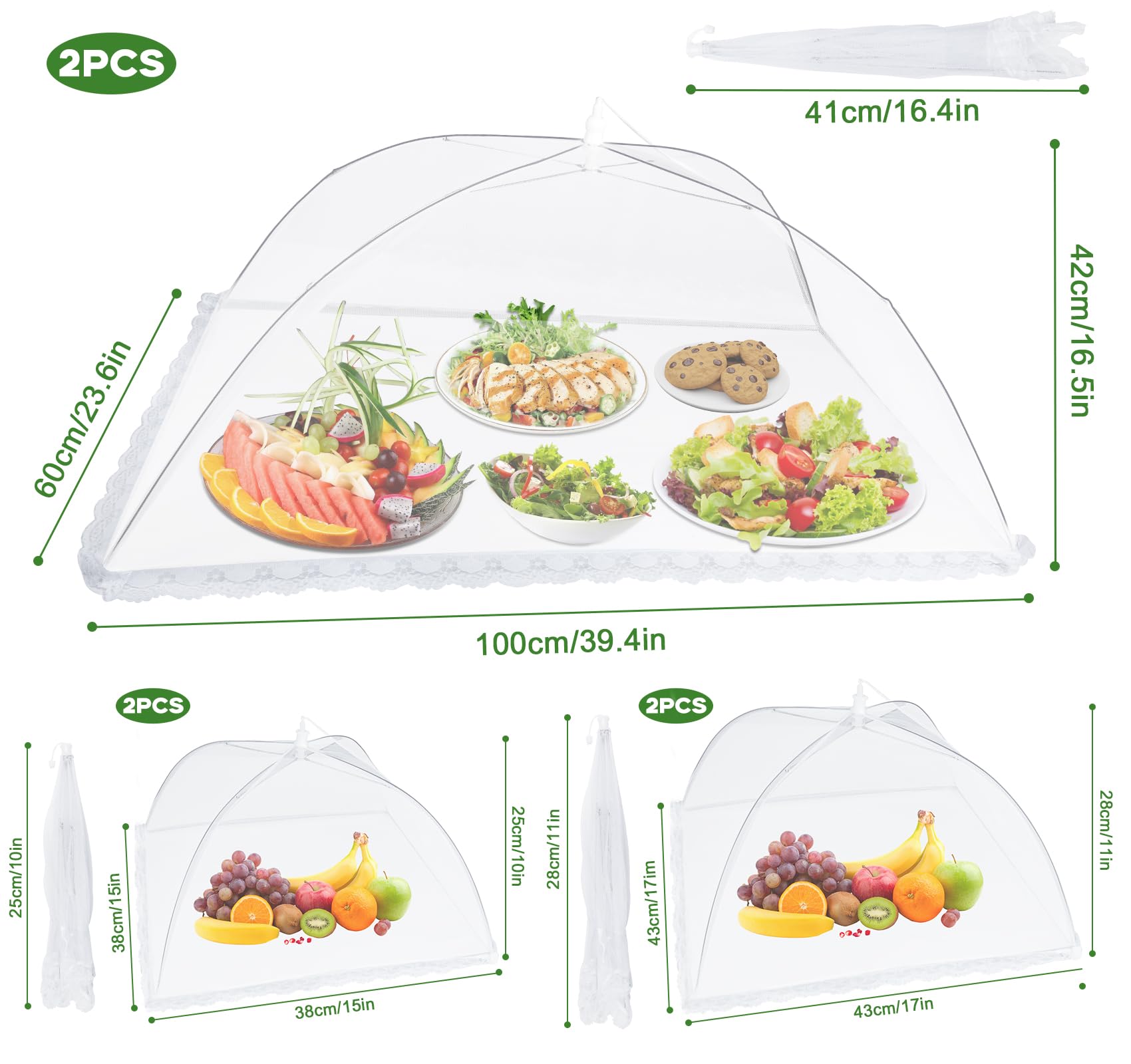 ilauke Confezione da 6 coperture per alimenti a rete, 3 dimensioni, pieghevoli, per picnic, campeggio, barbecue, riutilizzabili, con custodia