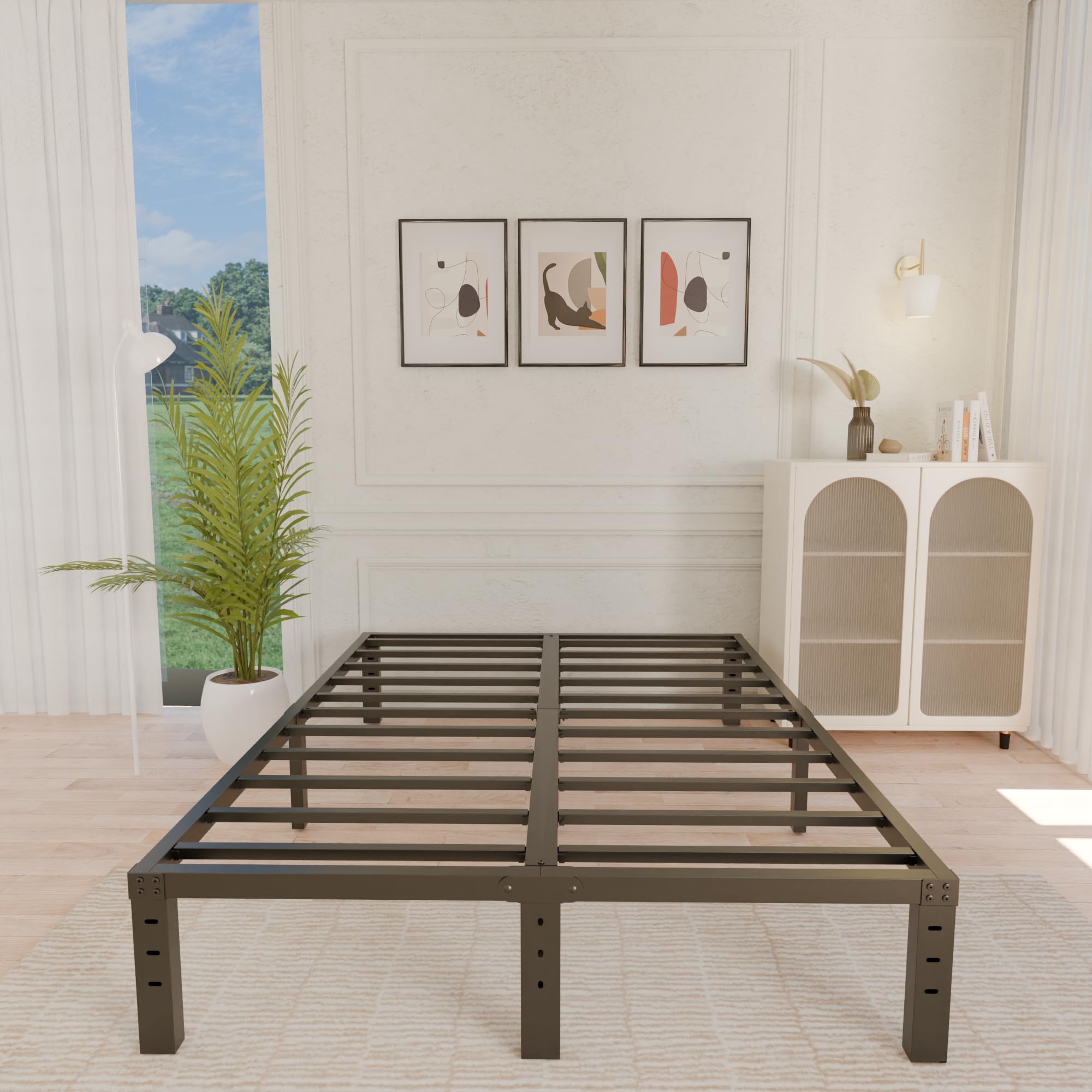 ALDRICH 12 Inch Metal King Size Bed Frame - Double Black Basic Steel Slats Platform Easy Assembly Heavy