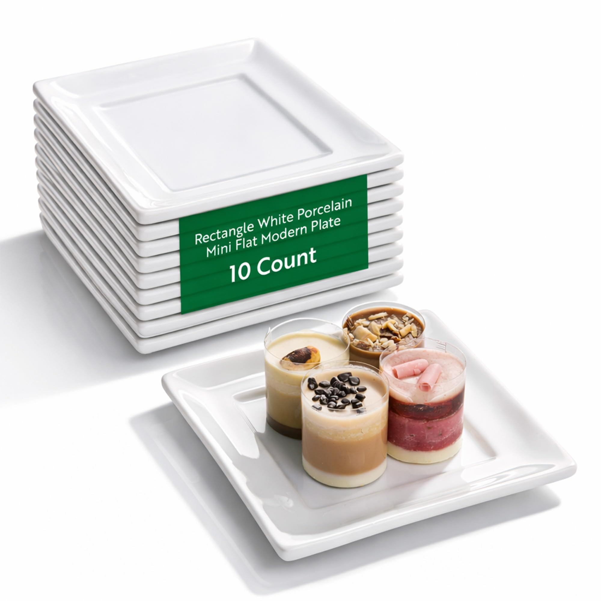 Restaurantware Porcelain Plates 10 Pack of 3.5 x 3.5 Inch Chip-Resistant Porcelain Dessert Plates Microwave, Dishwasher, Oven, Freezer-Ready White Square Stackable Plate for Appetizers